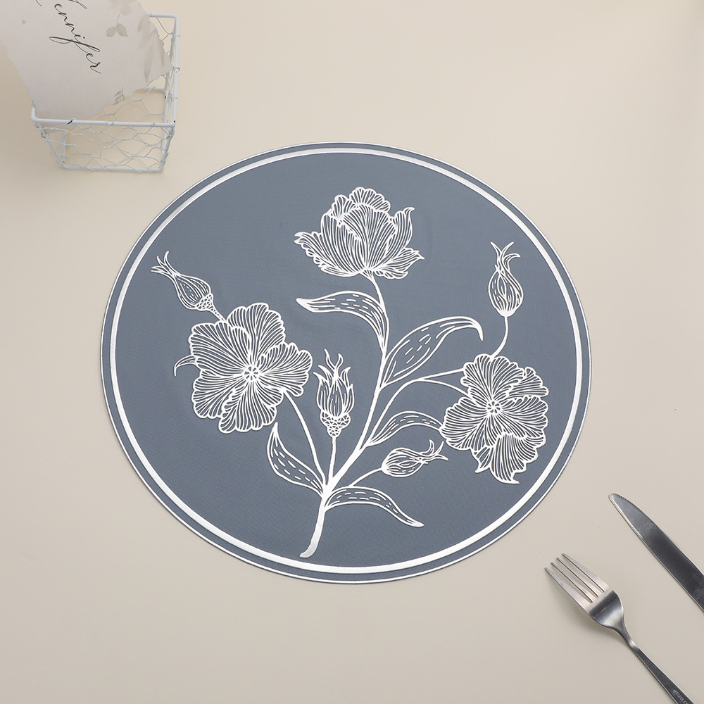 圆形防烫餐垫 新中式芙蓉花朵酒店防水杯垫高级感餐厅餐具隔热垫详情8