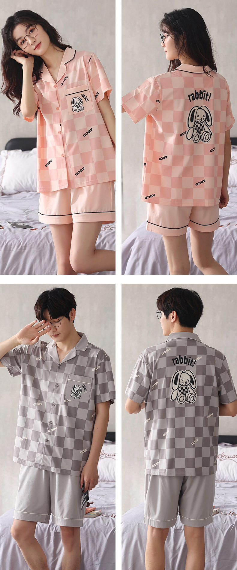 纯棉情侣睡衣夏季结婚新婚大码男士开衫长裤本命年红色家居服夏女详情50