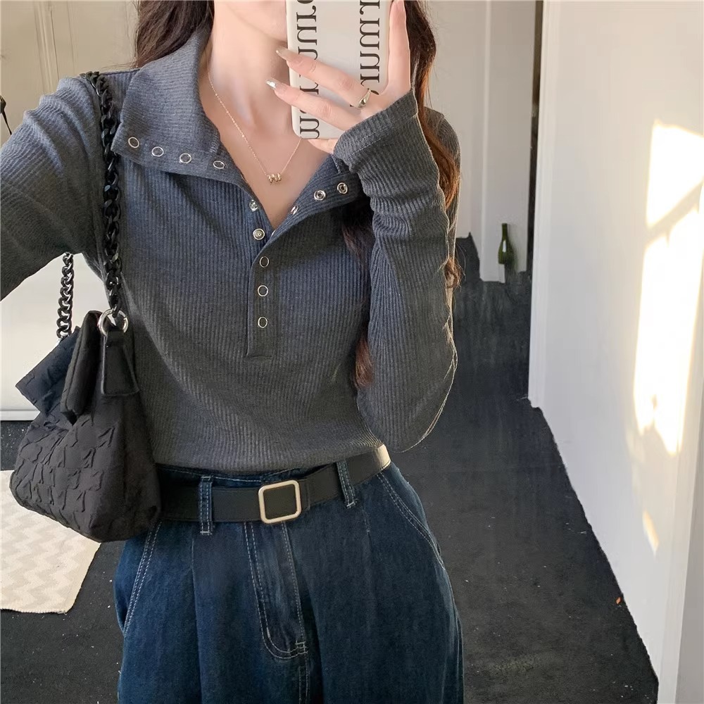 大码微胖正肩显瘦T恤女秋季设计感辣妹修身长袖内搭打底衫上衣潮详情24