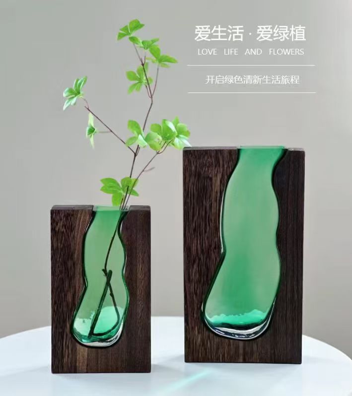 Wholesale of new Chinese-style solid wood glass vases, home designer decoration, home and hotel ornaments, high-end soft furnishings pic 1
