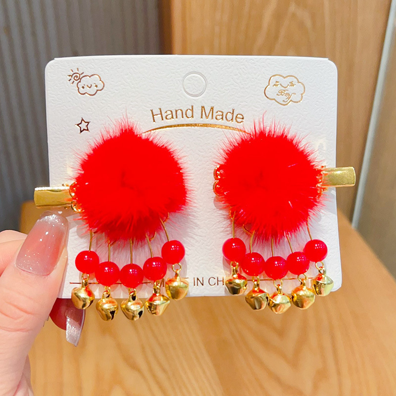 新年款红色古风流苏发夹儿童汉服发卡头饰女童复古蝴蝶结发夹发饰详情55