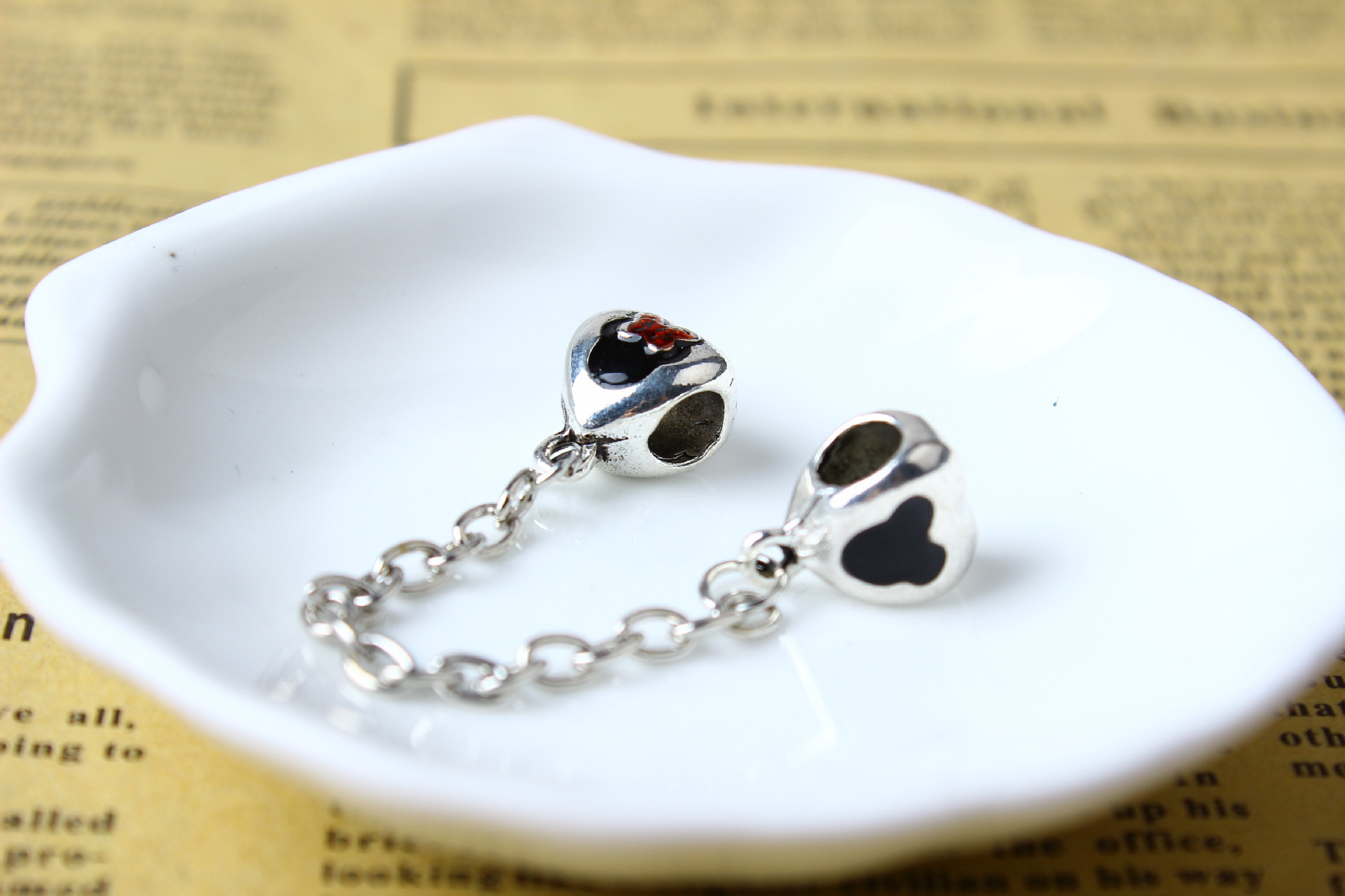 跨境新款diy小老鼠爱心安全链 合金镶钻大孔串珠手链饰品配件批发详情4