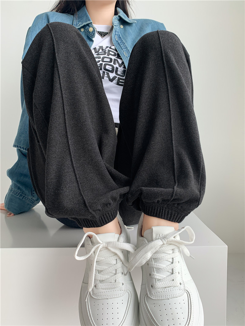 (Glutinous rice wide-leg pants) High-waisted, sagging, straight-leg wide-leg floor-length pants with a design sense, grey casual pants, trendy ins pic 25