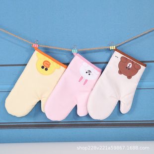 全棉斜纹硅胶烤箱手套 厨房纯色烘焙微波炉防滑 隔热耐高温手套详情4