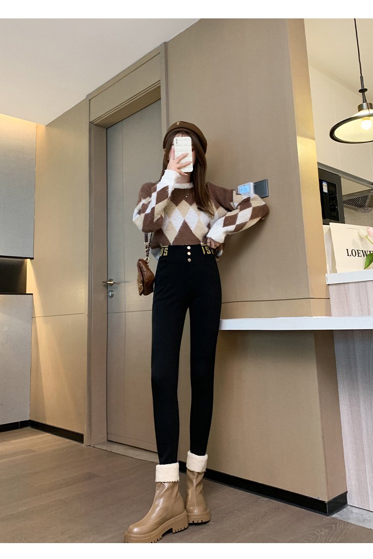 奥粒绒牛油果黑色打底裤加厚冬季女款外穿小脚加绒铅笔魔术小黑裤详情17