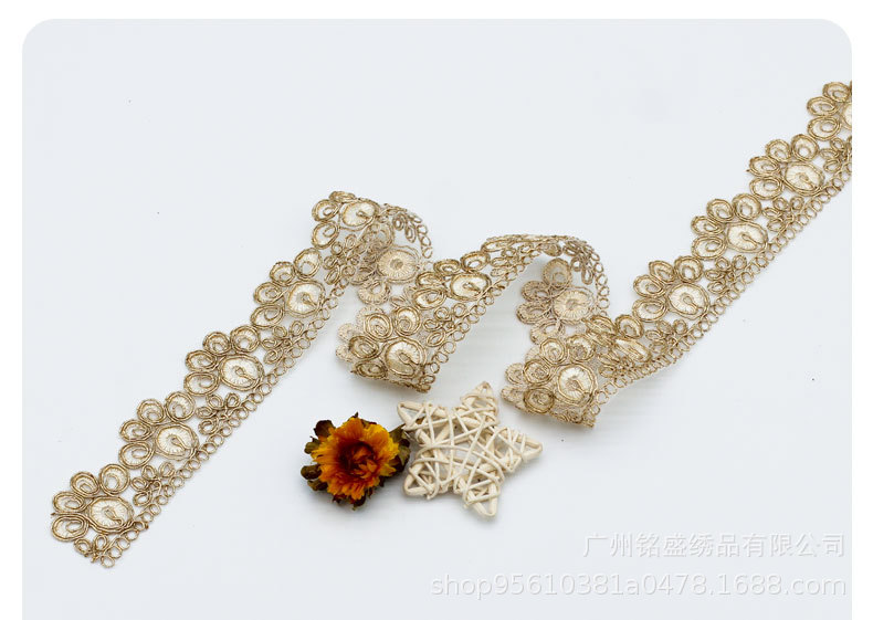 Wholesale of 4cm golden strand embroidery lace accessories, ethnic-style clothing, Hanfu, cheongsam accessories, barcode webbing pic 9