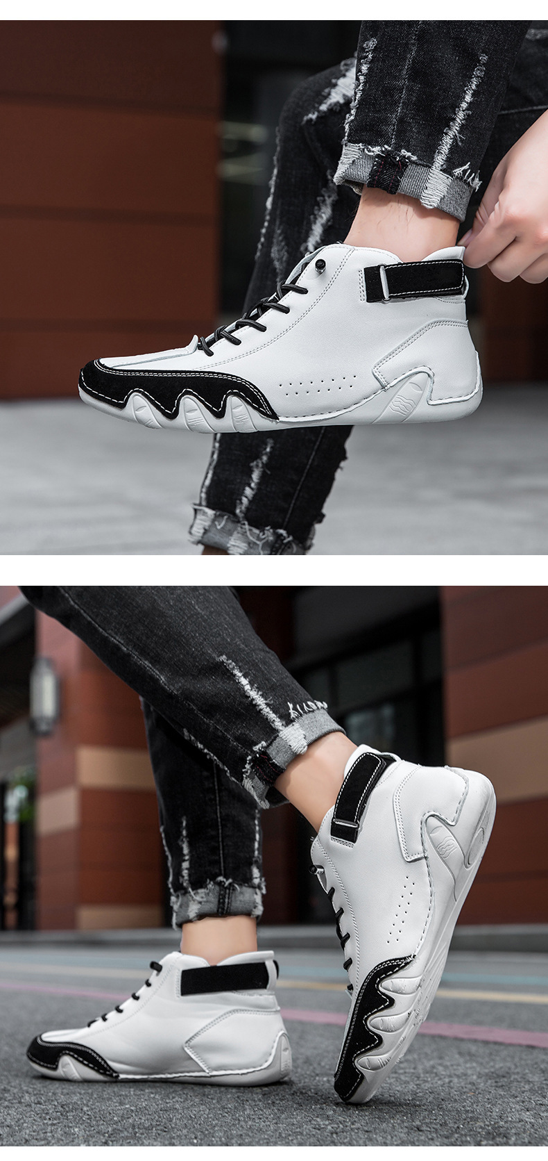 跨境独立站爆款女士马丁靴时尚拼色情侣鞋男女大码高帮休闲鞋短靴详情13