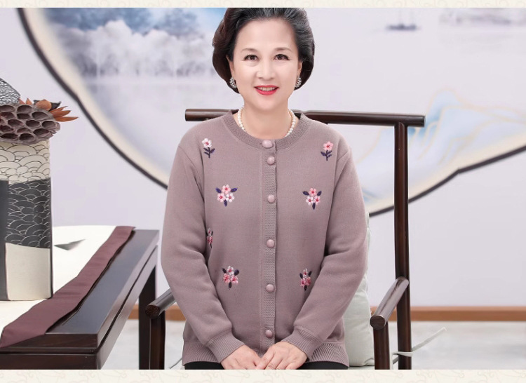 中老年人秋装针织衫外套女奶奶毛衣开衫加绒加厚妈妈冬装老人衣服详情23