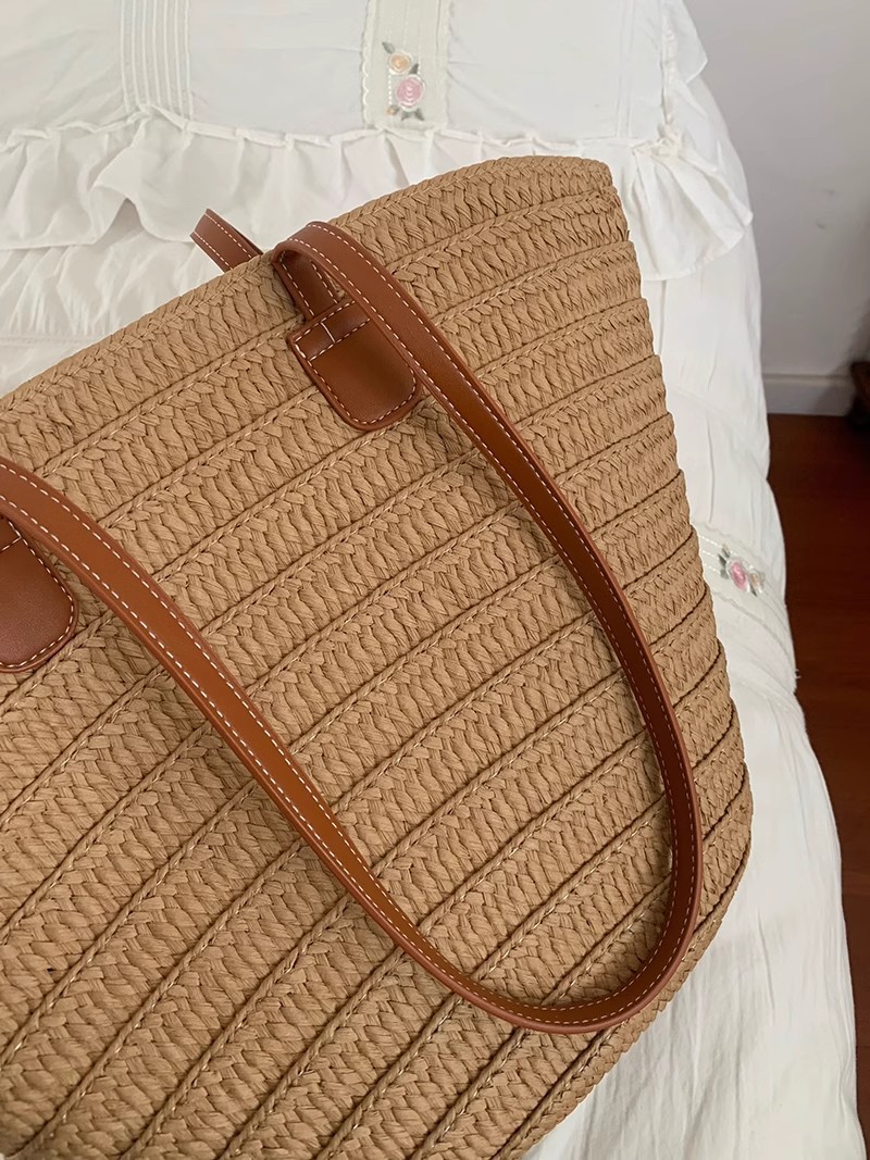 草编包包女大容量2023新款度假沙滩包编织水桶包菜篮通勤托特包潮详情7