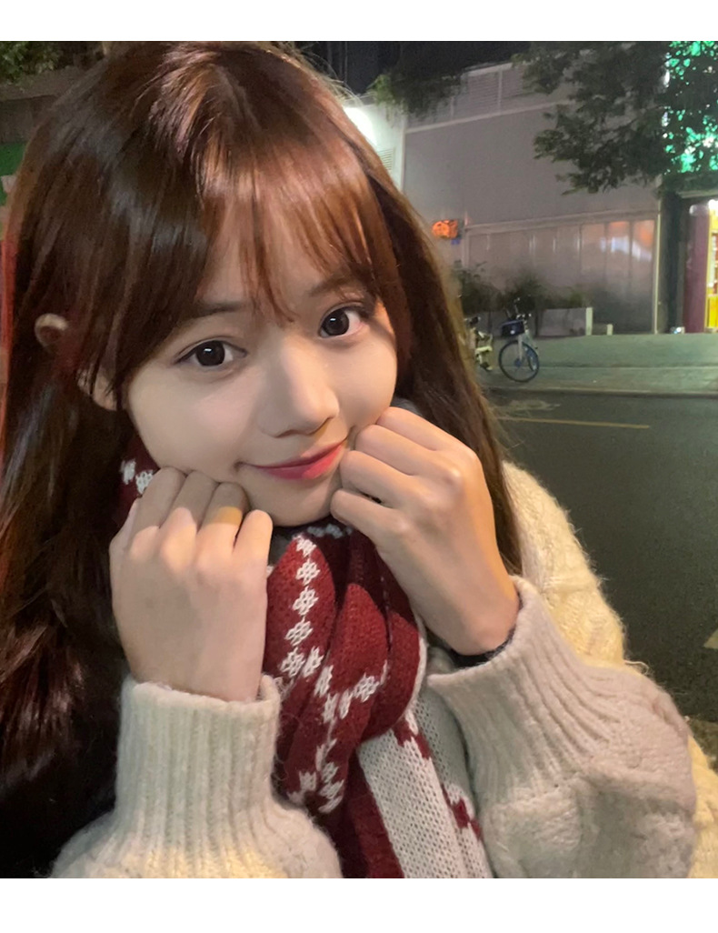 围巾女秋冬款韩版格子双面菱形围巾情侣高档百搭毛线围脖双面保暖详情13