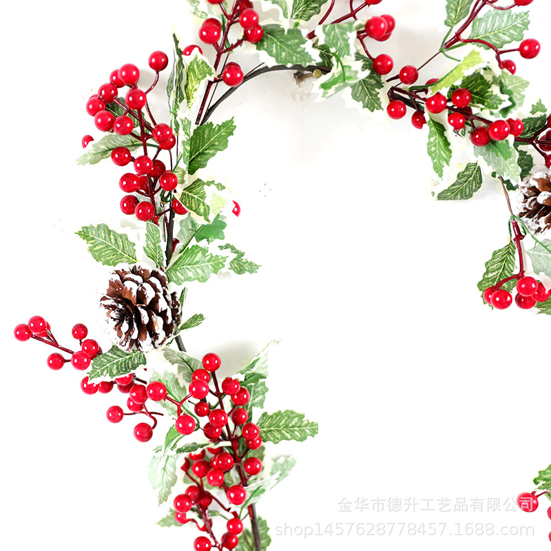 Desheng Cross-border E-commerce Amazon Factory supplies white-edged Christmas triangular leaf, money fruit, red fruit, pinecone and vine decorations pic 4