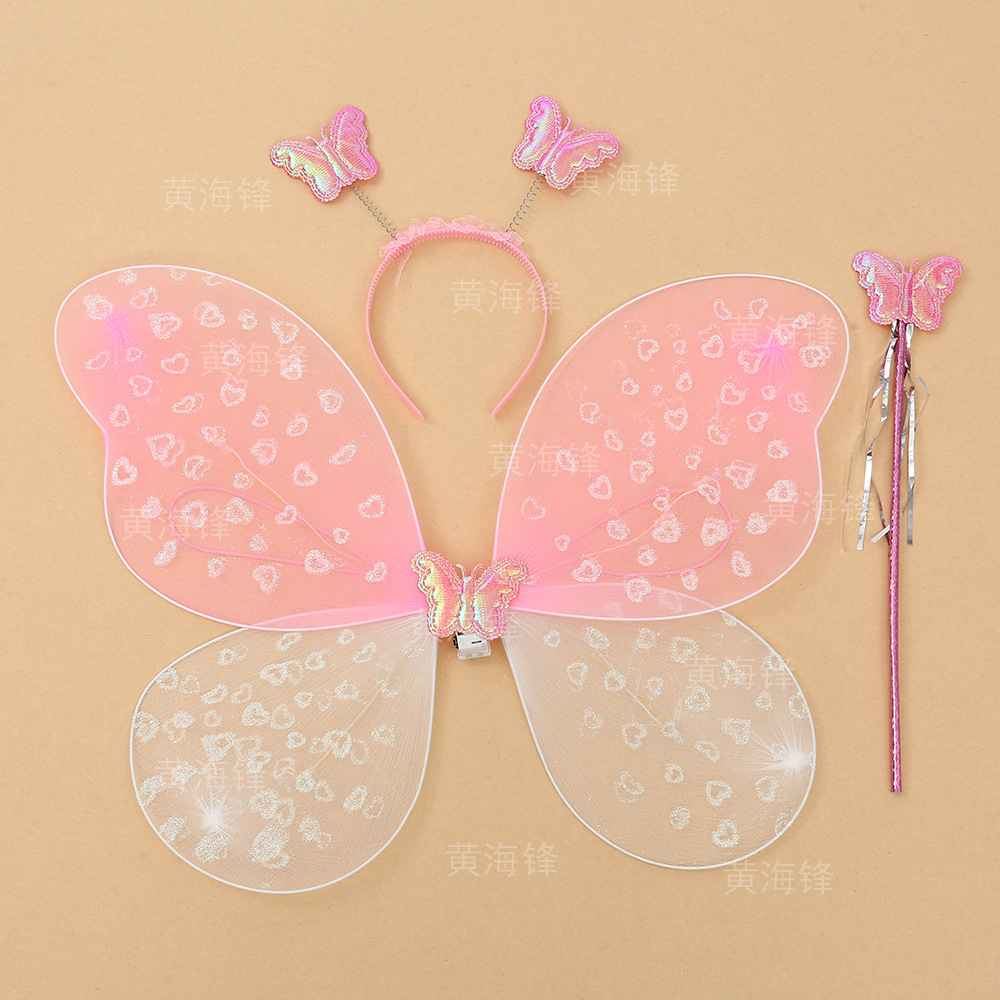 儿童昆虫蝴蝶翅膀三件套跨境节庆表演道具发箍魔法棒蝴蝶精灵套装                              详情6