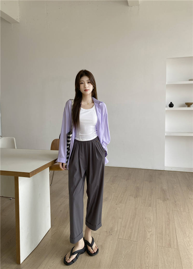 日系休闲裤子女夏薄款高腰显瘦遮肉阔腿直筒哈伦裤女速干裤九分裤详情8