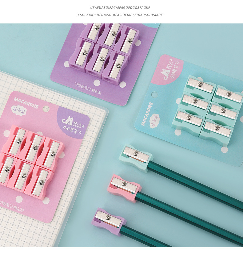 Macaron-colored bagged single-hole square pencil sharpeners for children and primary school students, manual plastic pencil sharpeners wholesale pic 9