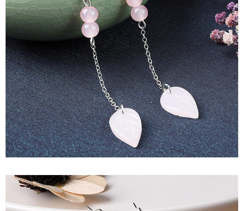 Ancient-style earrings, light pink, simple and fashionable, long tassel pendant leaf earrings, fresh and classical earrings pic 10