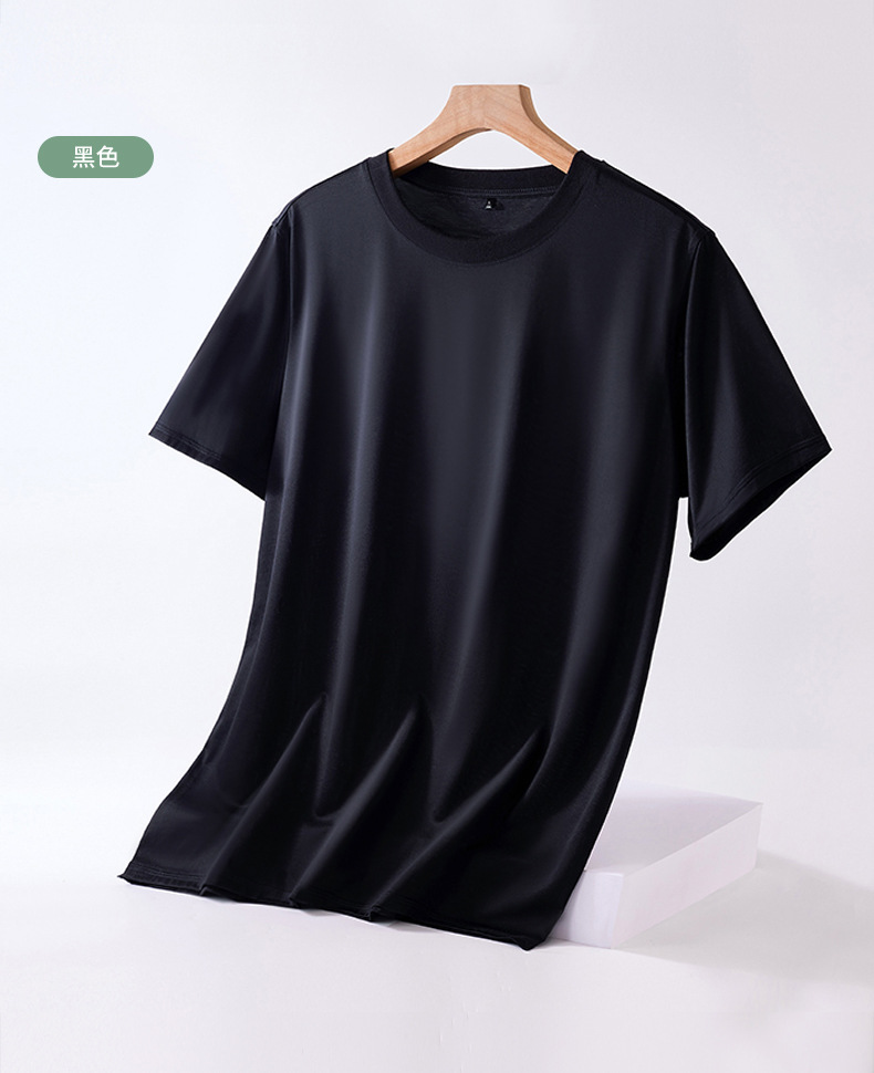 Mulberry silk short-sleeved T-shirt for men, solid color mercerized cotton round-neck base layer, new Spring/Summer 2023 cool high-end T-shirt pic 17