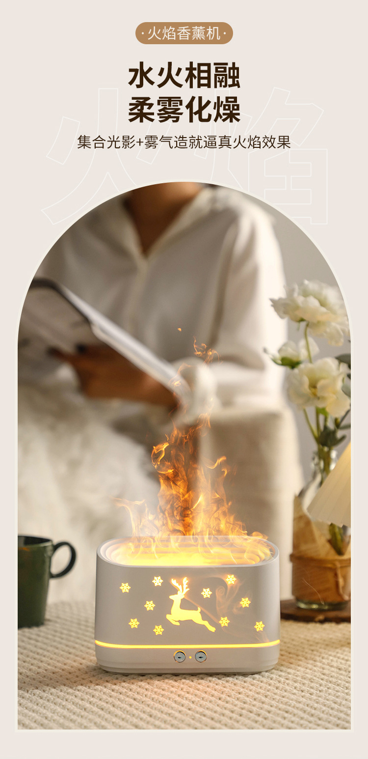 New USB Creative 3D Simulation flame household silent humidifier Lucky Deer Ambient Light Fog Volume Aroma Diffuser pic 3
