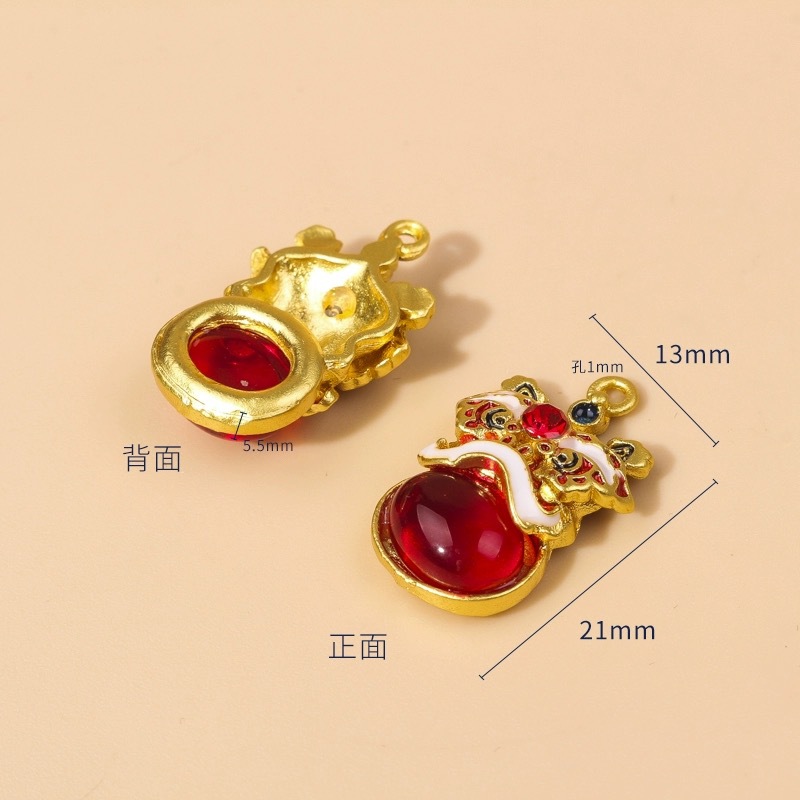 猫眼石长命锁醒狮吊坠 手工diy饰品材料包手链耳饰项链仿玉石挂坠详情2