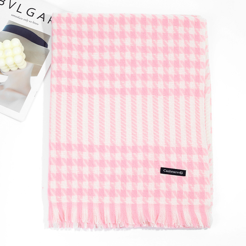 New autumn and winter checkered short beard imitation cashmere scarf for female students, warm and versatile soft shawl manufacturer wholesale pic 22