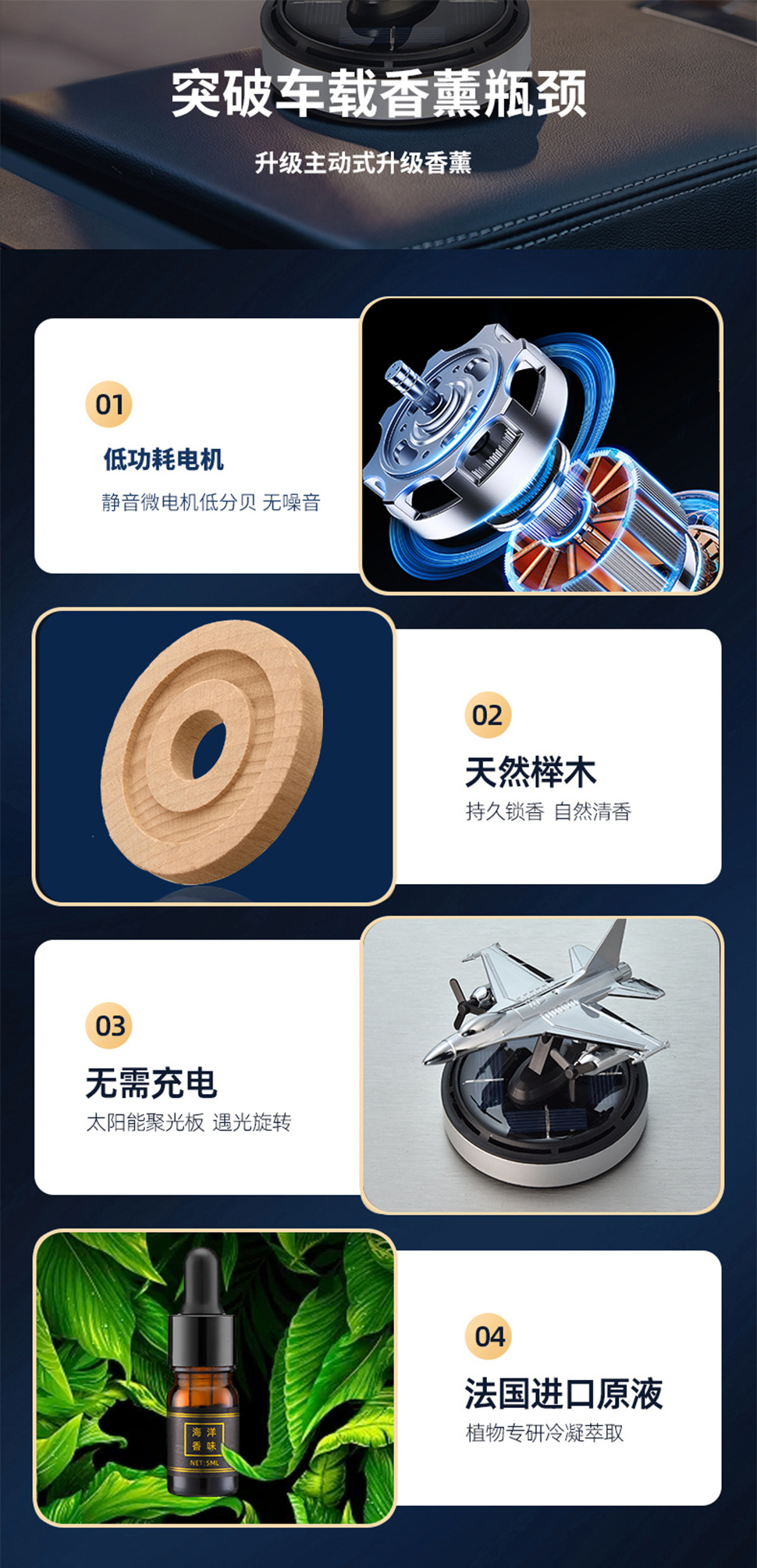 F16骁龙太阳能飞机车载香薰遇光旋转持久散香汽车用品摆件装饰厂详情6