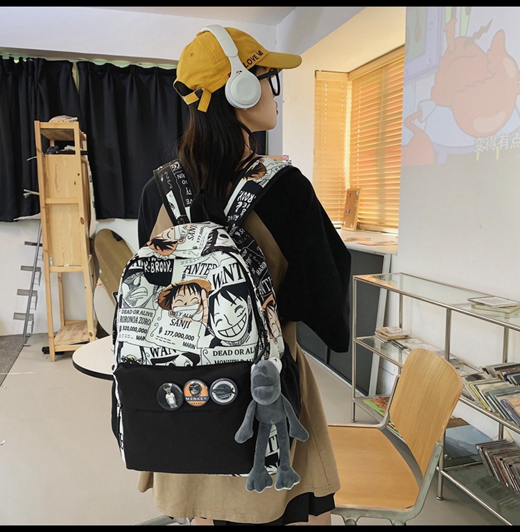 2023新款书包大容量时尚百搭双肩包初高中生情侣简约校园风双肩包详情11