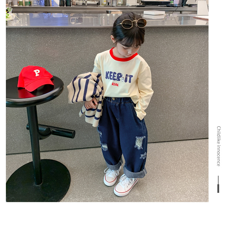 女童秋款针织开衫2023秋季新款中小童宝宝洋气毛衣t恤牛仔三件套详情14