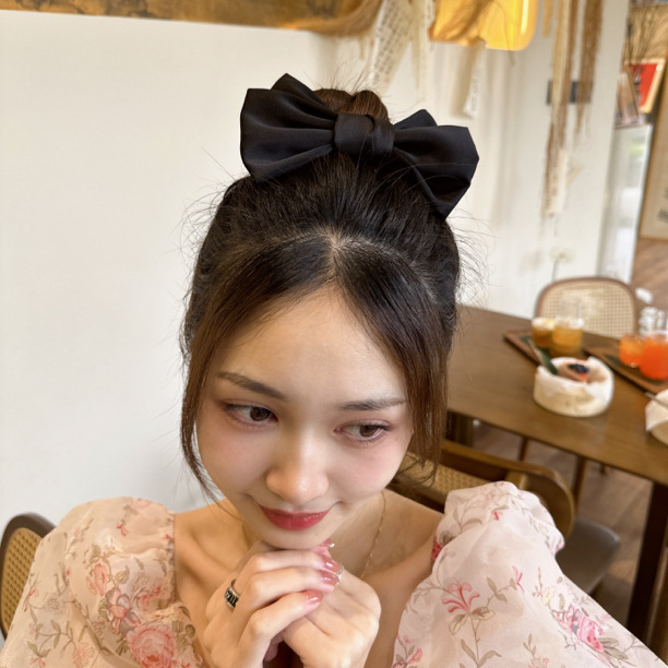 韩系同款缎面蝴蝶结大肠圈发圈高级感黑色头饰高弹力马尾头绳女详情5