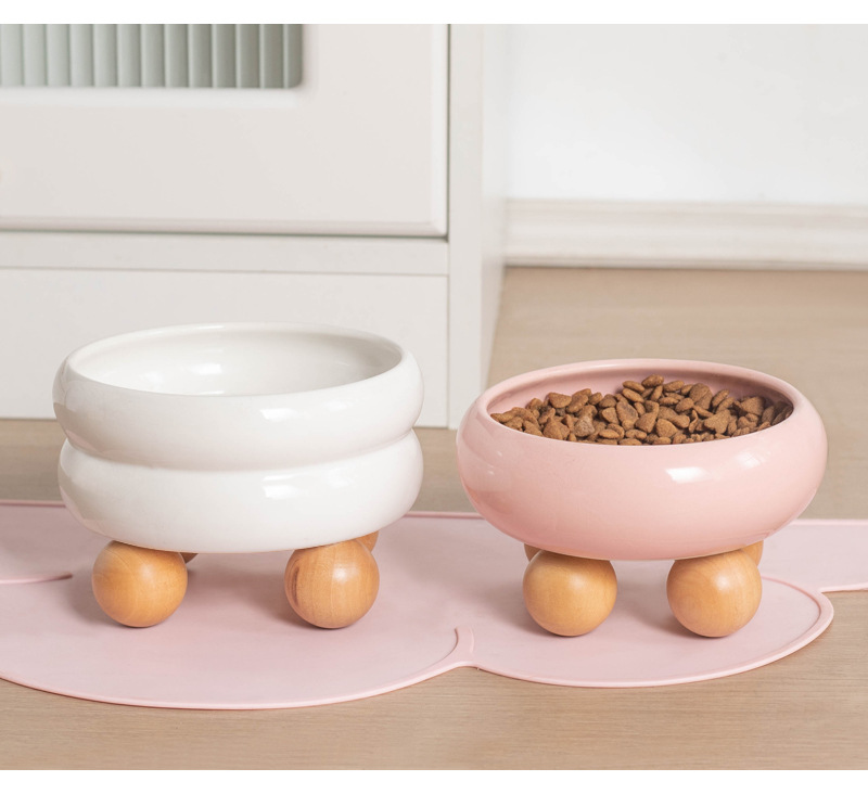 A cute circular ceramic cat bowl for protecting the cervical vertebrae, a high-legged cat food bowl, a cat food and rice bowl, a large-capacity wide-mouthed bowl pic 10