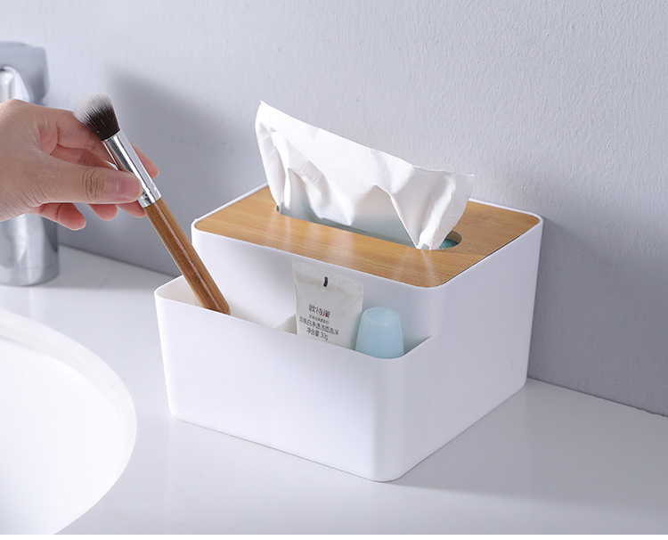 多功能竹木盖纸巾盒创意桌面抽纸盒家用客厅简约塑料遥控器收纳盒详情14