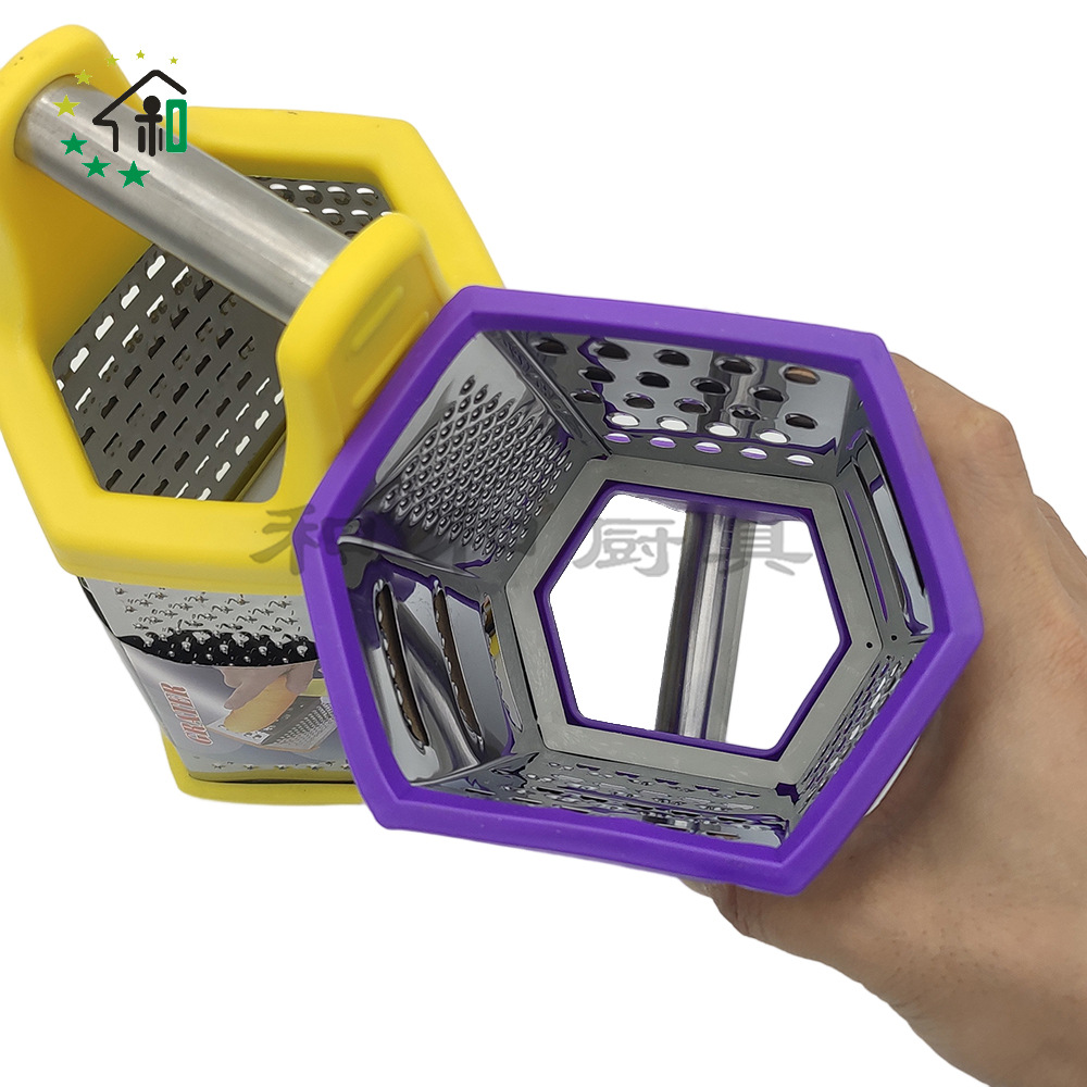 Wholesale kitchen two-color six-sided vegetable grater, household stainless steel potato grater, carrot, melon and fruit slicer pic 23