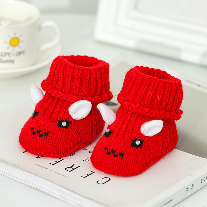 Otoño invierno 0-6 meses tejido a mano zapatos de lana de bebé cien días luna llena bebé no cae zapatos 3 más peluche zapatos de algodón engrosado pic 22