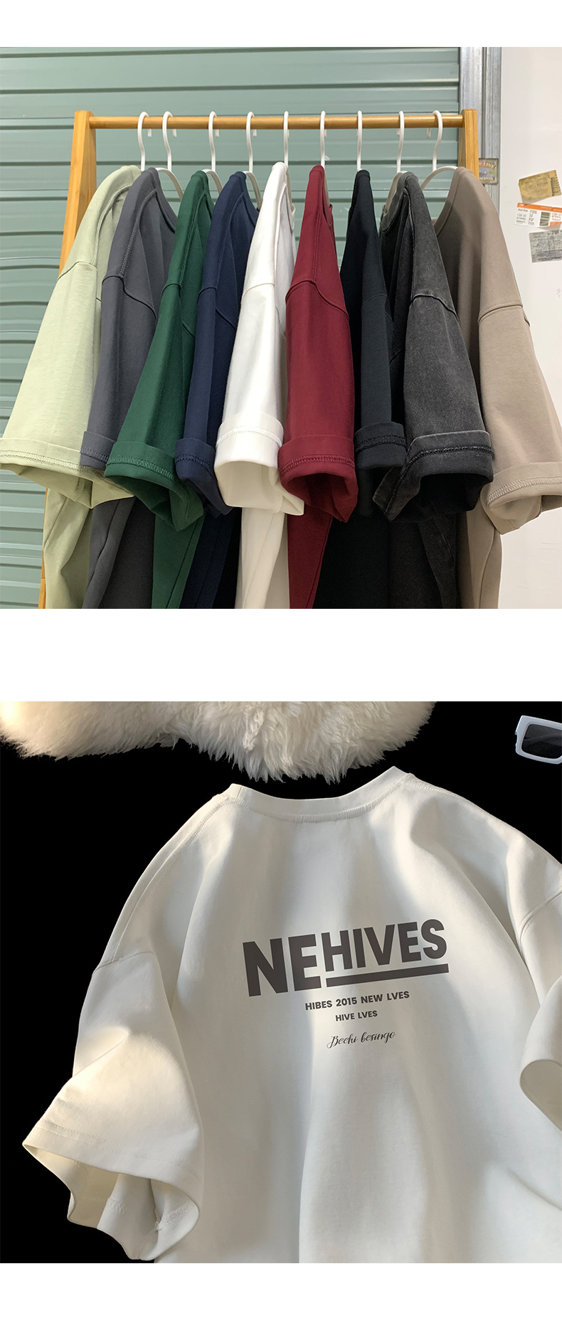 Letter-printed pure cotton heavy-duty short-sleeved T-shirt for men, summer trendy brand ins half-sleeved base layer, Hong Kong-style loose T-shirt pic 2