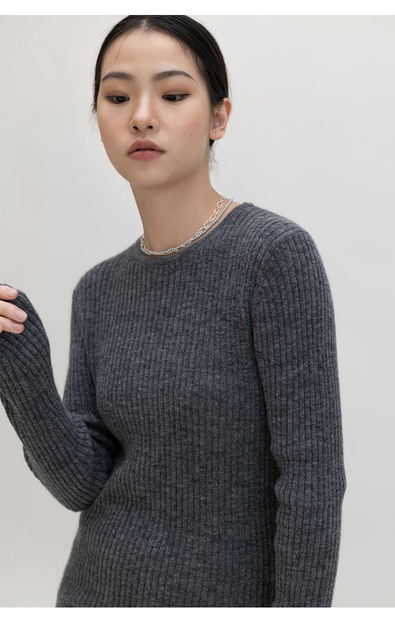 修身显瘦打底坑条圆领长袖针织开衫简约纯色毛衣女详情17