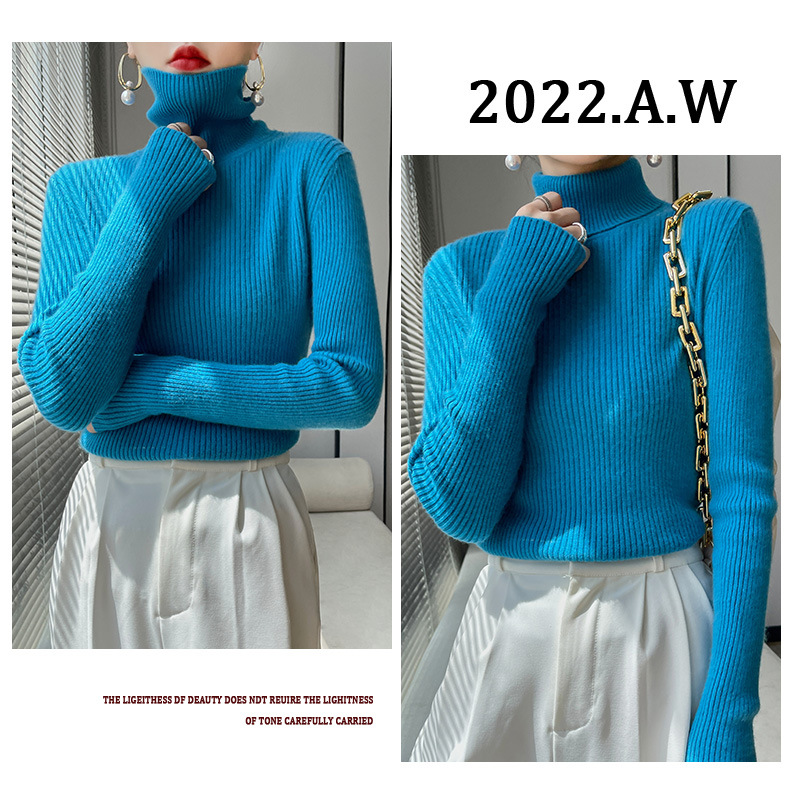 毛衣女2022秋冬新款长袖内搭修身韩版打底衫高翻领羊毛针织衫批发详情22