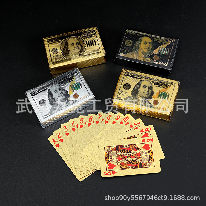 美元扑克牌金箔扑克牌 银箔扑克牌批发 金色土豪金扑克黑色塑料牌详情3
