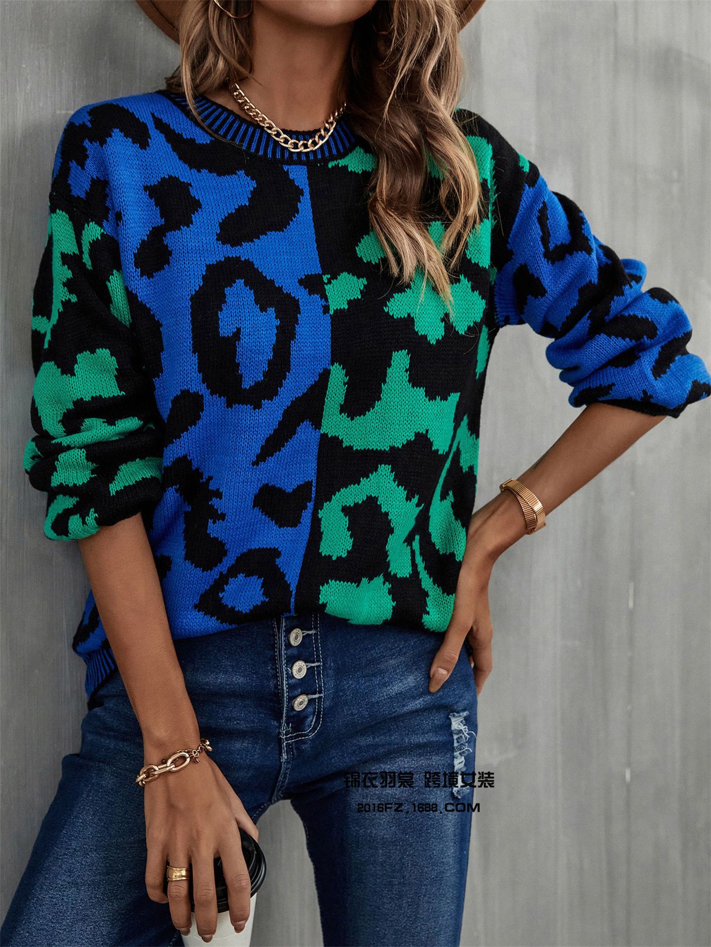 2025 primavera nuevo estilo europeo y americano de comercio exterior estilo de explosión amazon suéter leopardo patchwork mezcla jersey jersey jersey pic 17