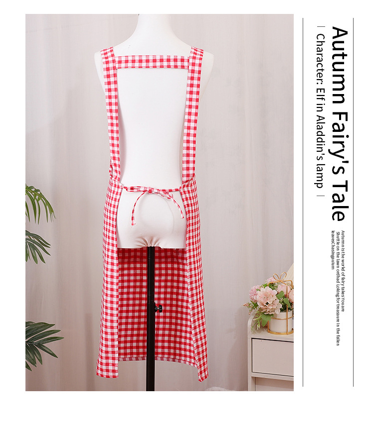 New women's kitchen and home apron with embroidered large pockets, oil-proof checkered zipper, shoulder strap and waistband, suitable for other categories pic 11