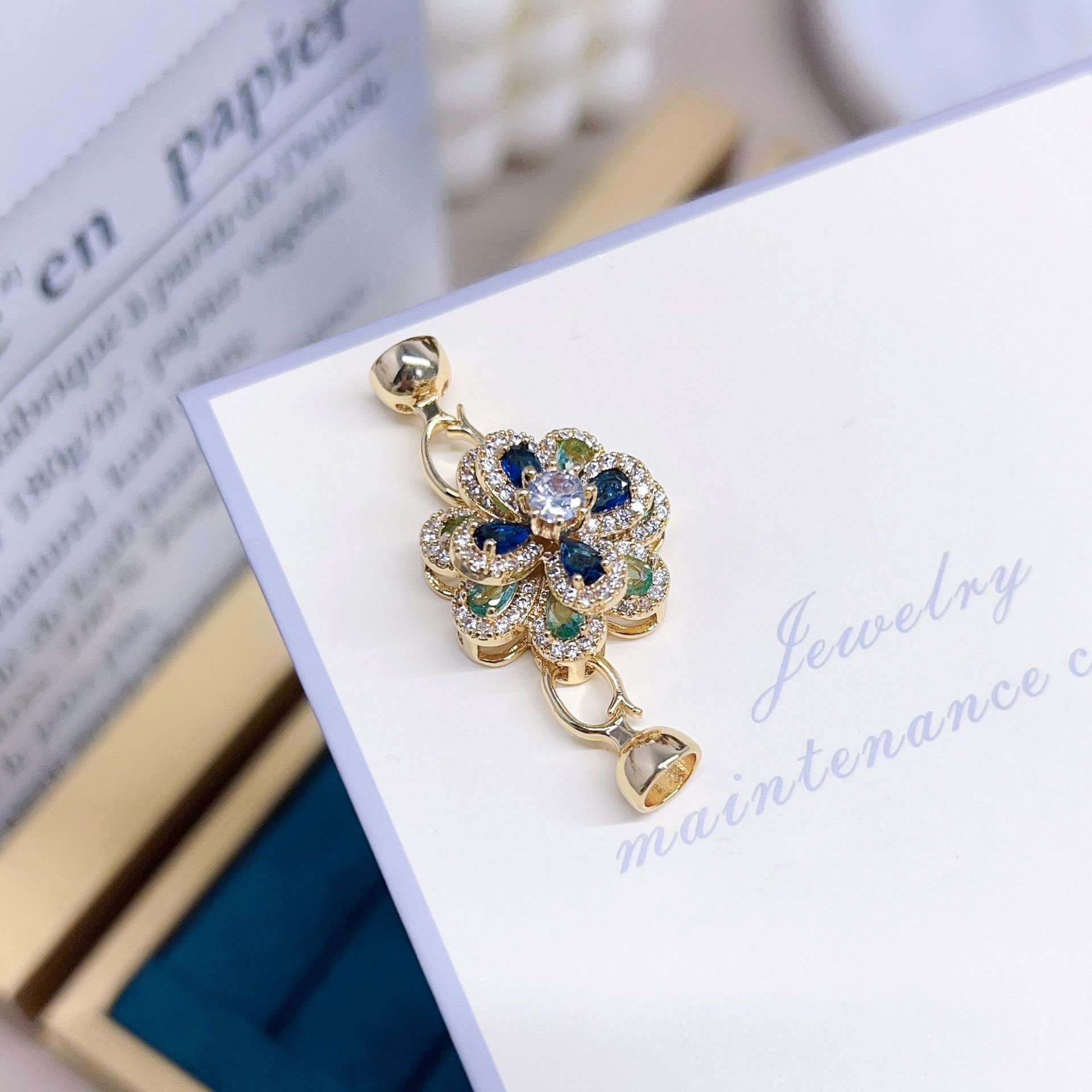 18k gold double-layer flower-inlaid zircon universal link buckle bracelet necklace link buckle handmade diy accessory pic 9