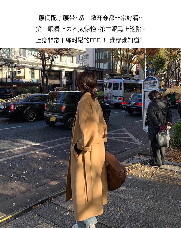 反季驼色呢子双面羊绒大衣女中长款2022年秋冬季韩系温柔毛呢外套详情2