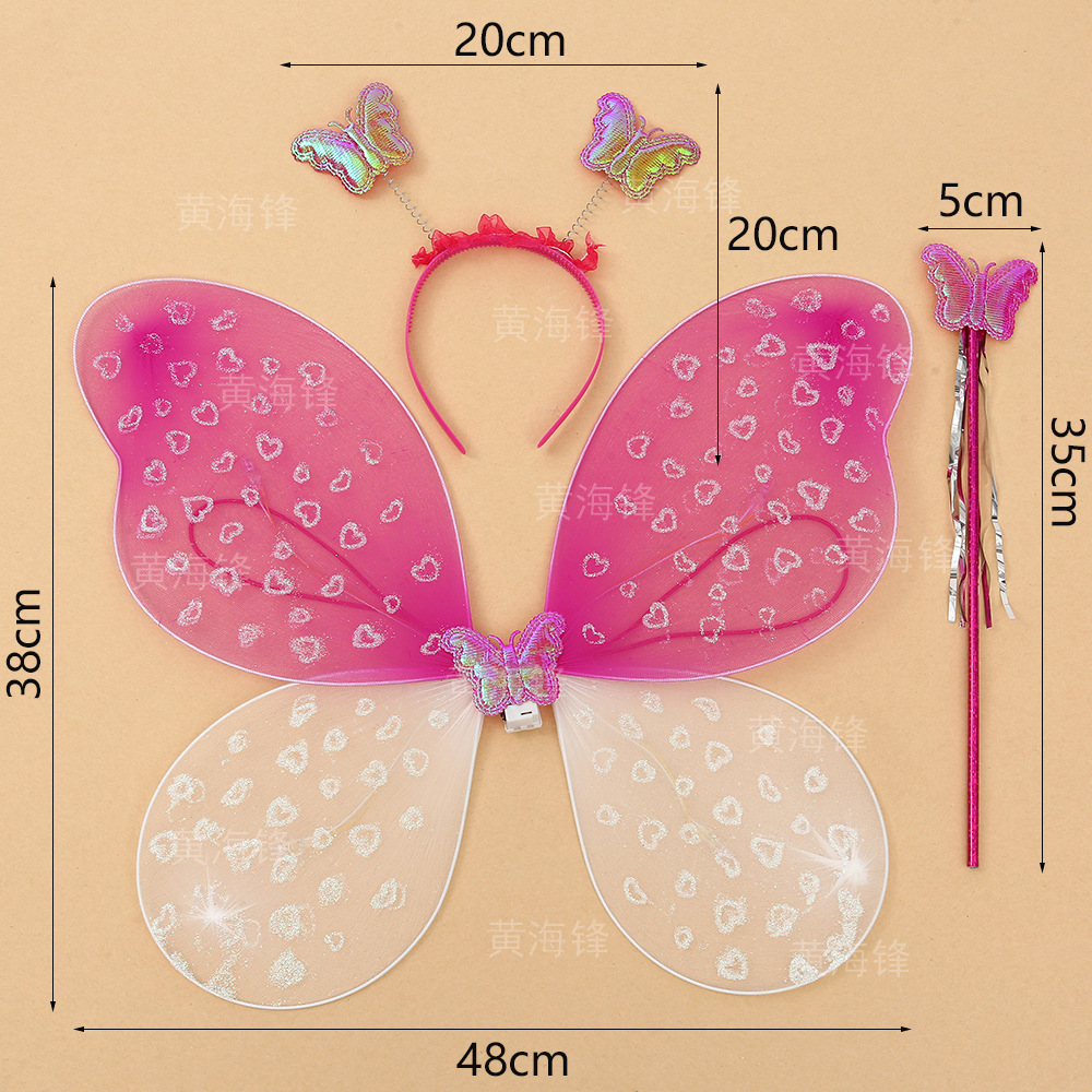 儿童昆虫蝴蝶翅膀三件套跨境节庆表演道具发箍魔法棒蝴蝶精灵套装                              详情5