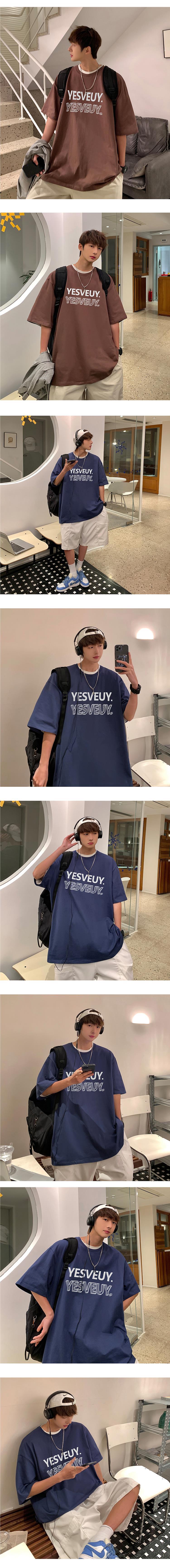 同款重磅纯棉短袖t恤美式复古男酒红色潮牌ins港风休闲宽松半袖上详情5