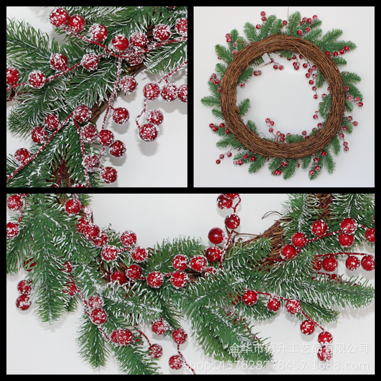 Desheng Thanksgiving Decoration Cross-border e-commerce Amazon Red Fruit, Snow, Frost, snow Powder Flower Wreath Christmas decoration pic 4
