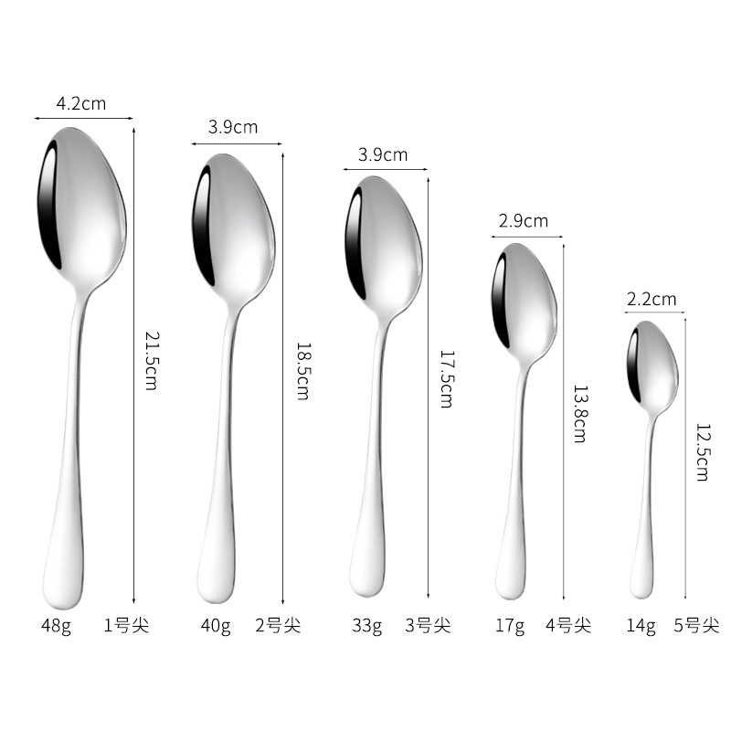 不锈钢勺子家用吃饭汤勺调羹长柄甜品圆勺加厚1010酒店西餐具批发详情10