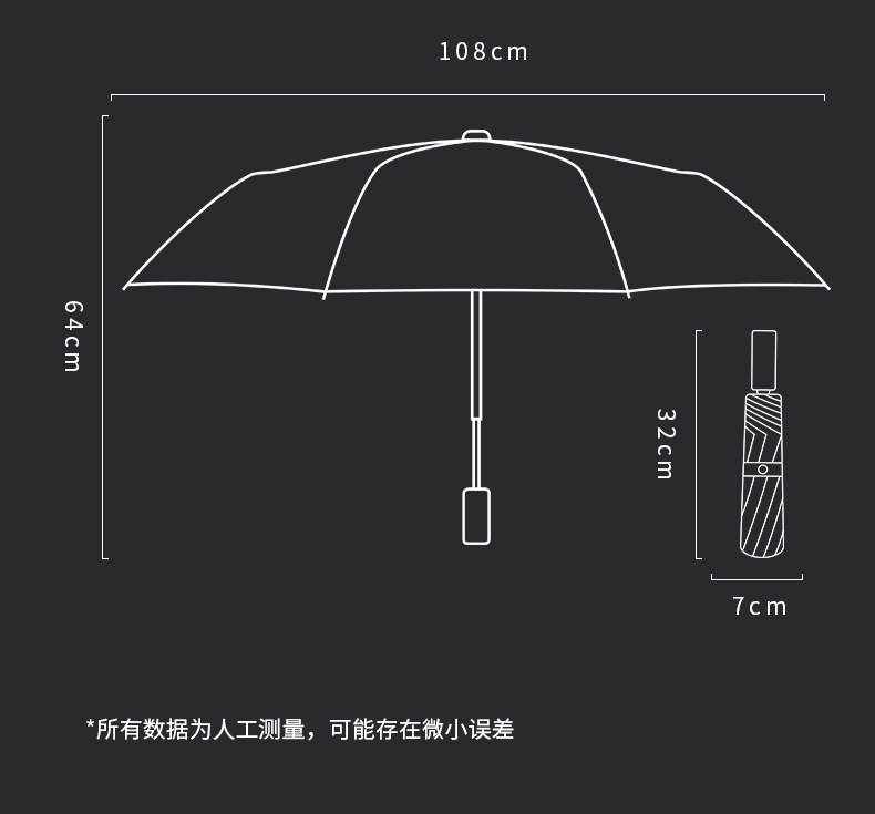 简约纯色系列自动晴雨伞黑胶防紫外线太阳伞折叠晴雨两用遮阳伞D详情10