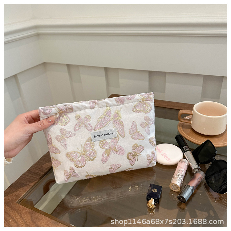 跨境蝴蝶化妆包小清新便携护肤品收纳袋旅行洗漱包帆布方包手拿包详情24