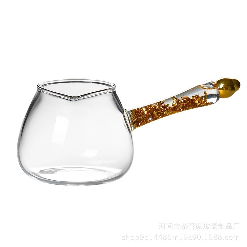 High borosilicate heat-resistant glass 300ml fair cup tea dispenser, handcrafted gold foil Gongfu tea set, side-handled teapot, tea boiling set pic 24