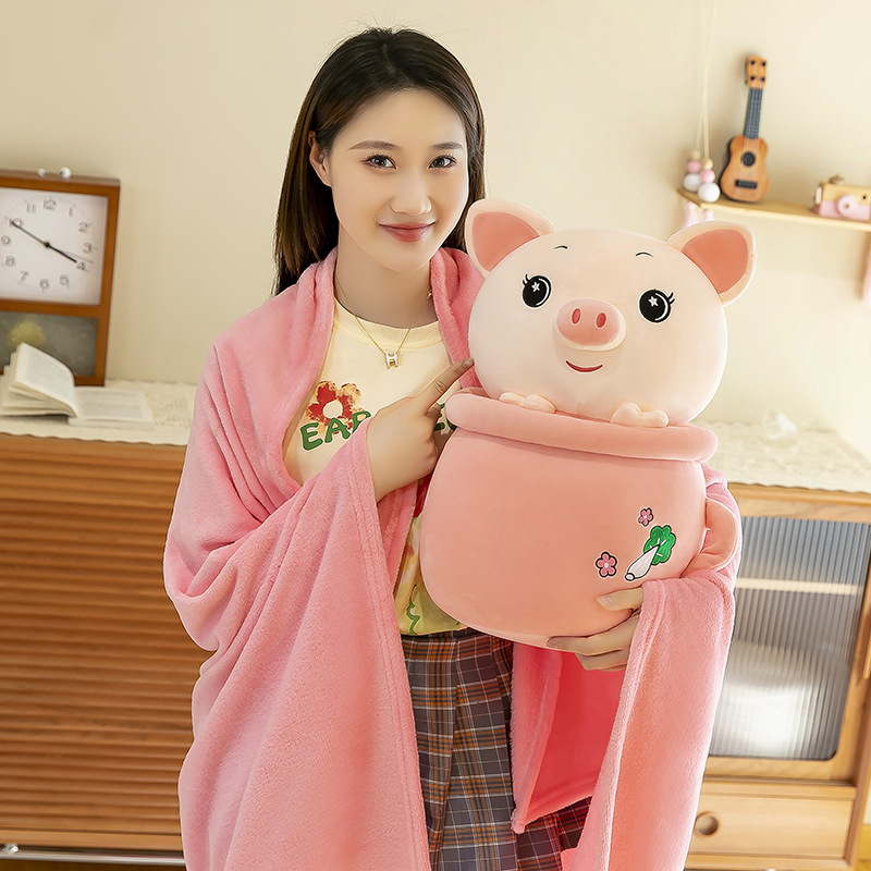 Cartoon rabbit, panda, cute piggy, milk tea cup, dual-purpose throw pillow blanket, two-in-one blanket, office midday rest pillow pic 7