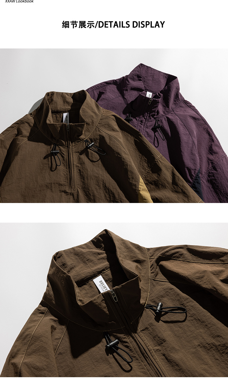 美式工装短袖t恤男士夏季大码潮牌立领拉链体恤半袖男详情18