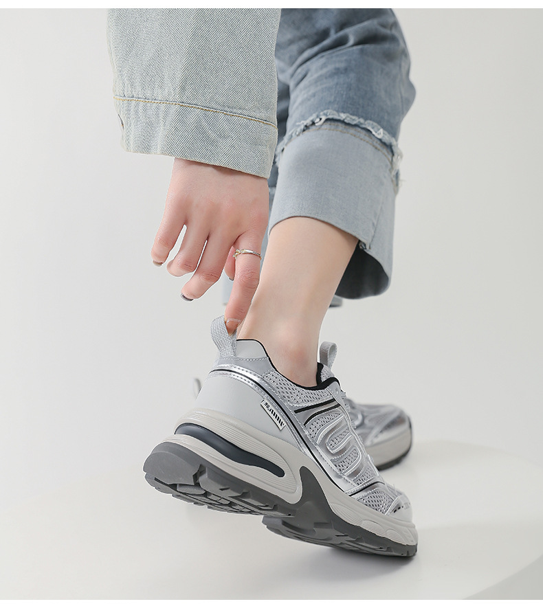 银色老爹鞋女百搭防滑2024夏季运动鞋子女红色透气轻便增高跑步鞋详情25