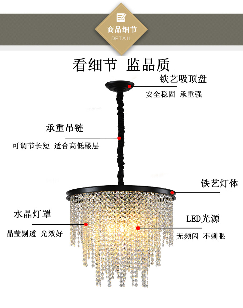 Amazon cross-border modern crystal chandelier, luxurious and grand living room lamp, American modern and simple dining room and bedroom lighting pic 13